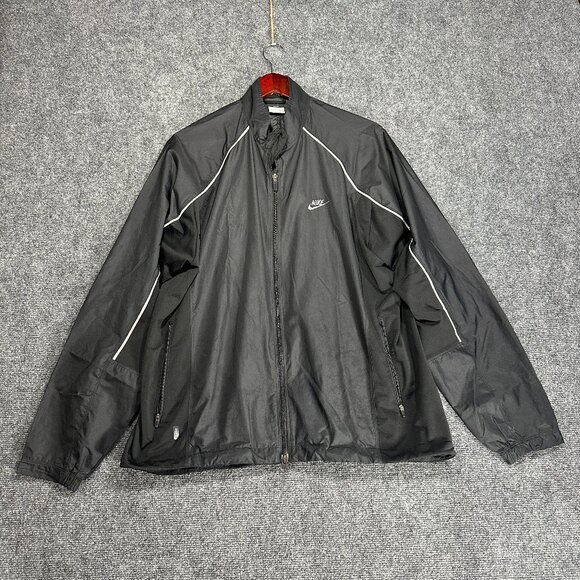 Nike Dri Fit Jacket Mens LargeFull Zip Black Zip Pockets Reflective Lightweight - Picture 1 of 9